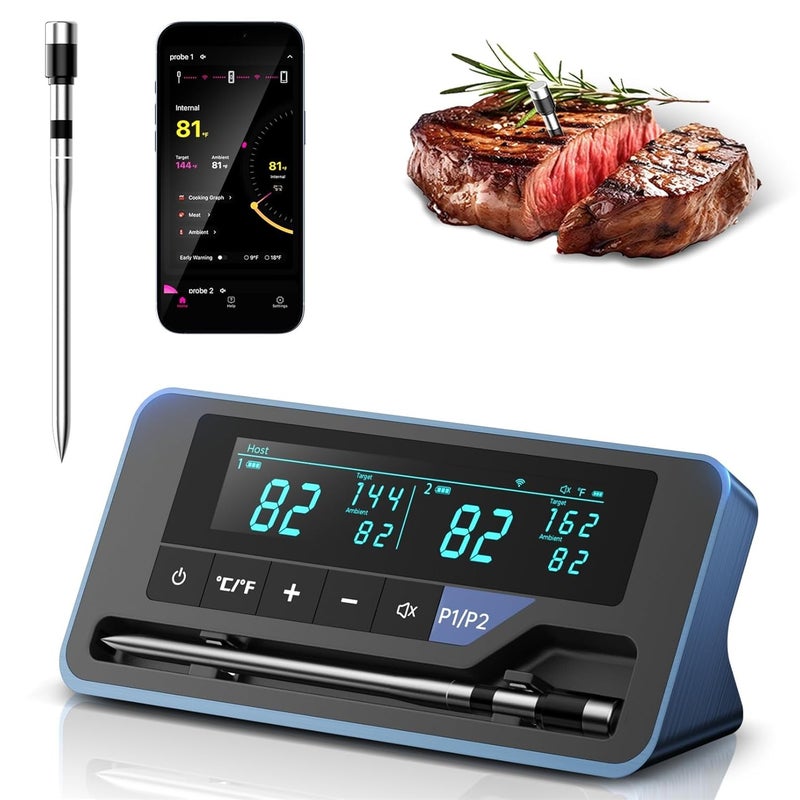 Alfolive 2025 AI Wireless Meat Thermometer, Smart Bluetooth Meat Thermometer Digital, ±0.5°F High Accuracy, Grill Temperature Probe for BBQ, Grilling, Smoker, Oven, Cooking, Air Fryer, 1 Probe - Image 1